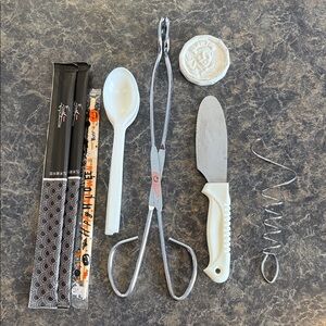 Vintage Mixed Kitchen Utensils Sandwich Spreader Serrated Stainless Steel Tongs